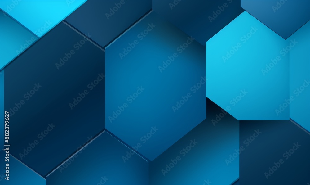 Blue background with a hexagon outline vector illustration. Digital technology and science concept, blue color, flat design, simple geometric shapes, abstract style, without any text or letters Blue background with a hexagon outline vector illustration. Digital technology and science concept, blue color, flat design, simple geometric shapes, abstract style, without any text or letters