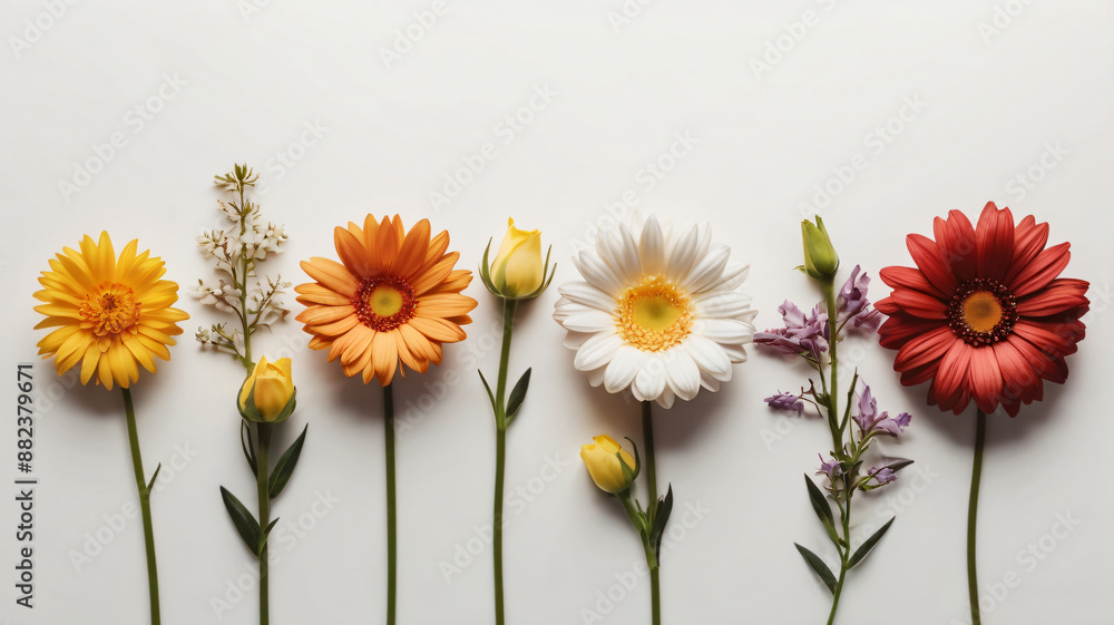 Fototapeta premium Meadow flower creative pattern. Design element. Springtime and summer concept. Top view, flat lay 