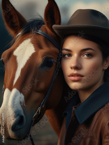 A young woman with a horse on a horse farm © RENDISYAHRUL