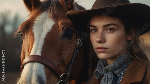 A young woman with a horse on a horse farm © RENDISYAHRUL