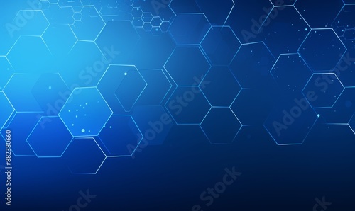 Blue background with a hexagon outline vector illustration. Digital technology and science concept, blue color, flat design, simple geometric shapes, abstract style, without any text or letters