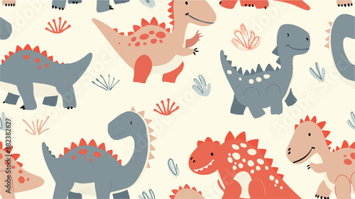 Seamless patterns featuring dinosaurs in various styles, from Cambrian to Jurassic periods. Designs include striped, camouflaged, and playful motifs. Ideal for textiles, wallpapers, and creative proje