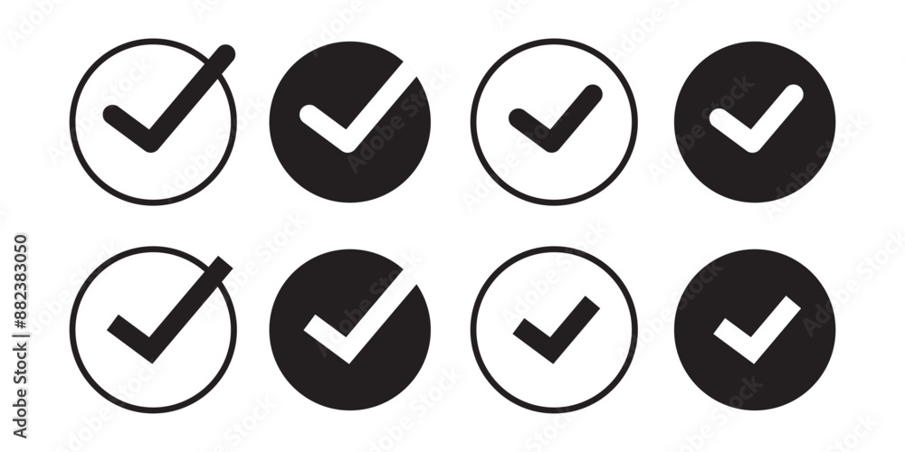 Set of checkmark icons inside a circle isolated on a white background. Black check mark icon. Tick approved symbol. eps 10 Set of checkmark icons inside a circle isolated on a white background. Black check mark icon. Tick approved symbol. eps 10