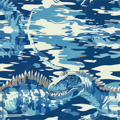Seamless patterns featuring dinosaurs in various styles, from Cambrian to Jurassic periods. Designs include striped, camouflaged, and playful motifs. Ideal for textiles, wallpapers, and creative proje