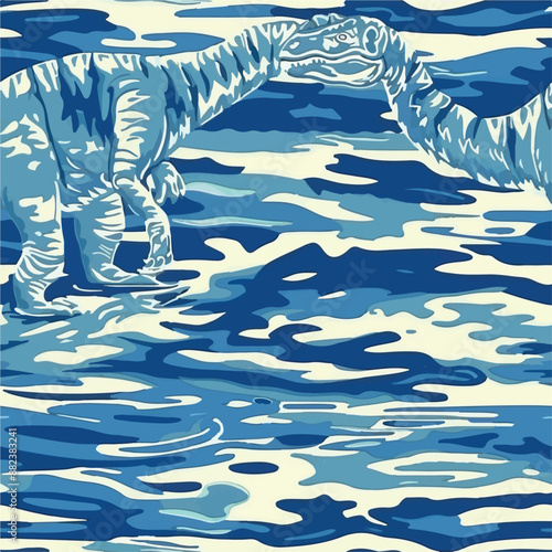 Seamless patterns featuring dinosaurs in various styles, from Cambrian to Jurassic periods. Designs include striped, camouflaged, and playful motifs. Ideal for textiles, wallpapers, and creative proje