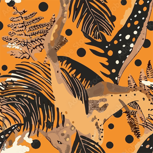 Seamless patterns featuring dinosaurs in various styles, from Cambrian to Jurassic periods. Designs include striped, camouflaged, and playful motifs. Ideal for textiles, wallpapers, and creative proje