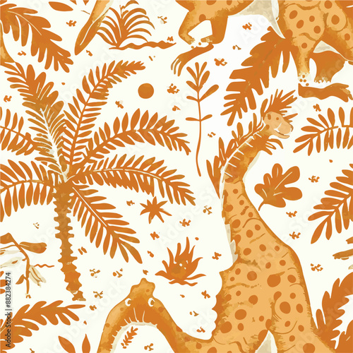 Seamless patterns featuring dinosaurs in various styles, from Cambrian to Jurassic periods. Designs include striped, camouflaged, and playful motifs. Ideal for textiles, wallpapers, and creative proje