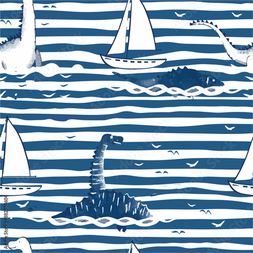 Seamless patterns featuring dinosaurs in various styles, from Cambrian to Jurassic periods. Designs include striped, camouflaged, and playful motifs. Ideal for textiles, wallpapers, and creative proje