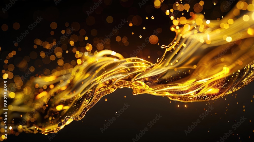 Abstract golden liquid flowing with bokeh lights on black background Abstract golden liquid flowing with bokeh lights on black background