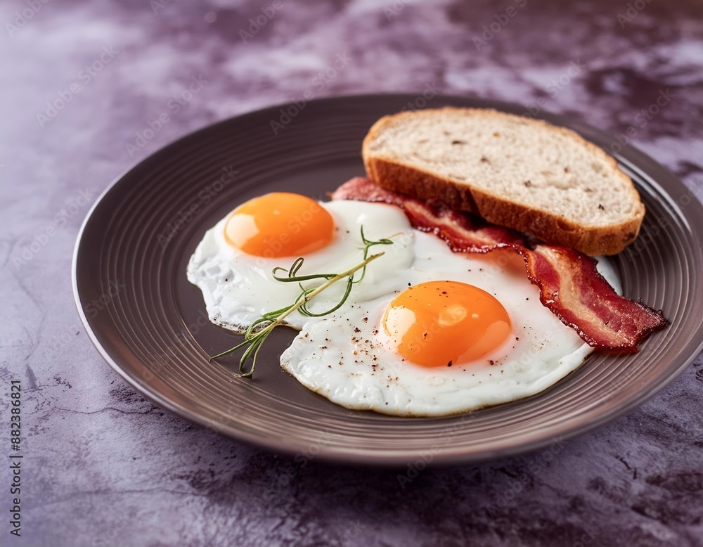 Eggs with Bacon and toasted bread, a classic and delicious breakfast Eggs with Bacon and toasted bread, a classic and delicious breakfast