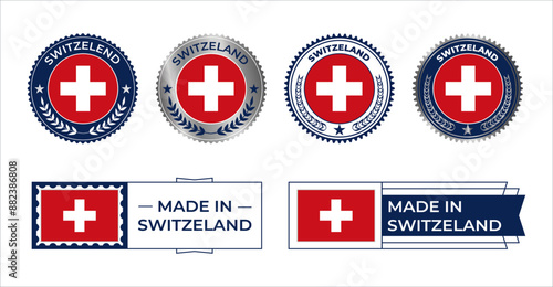 Switzerland Flag Stamp. Made in Stamp Isolated in White Background. Symbol, Vector, Icon, Illustration.
