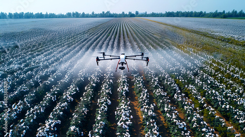 Drone spraying cotton fields use of AI and modern technology in agriculture 