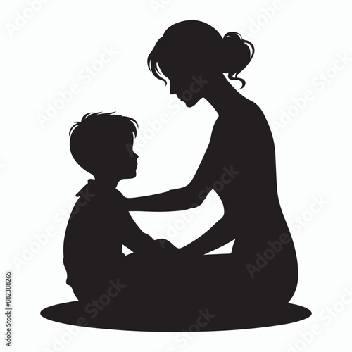 happy mother and child silhouette vector