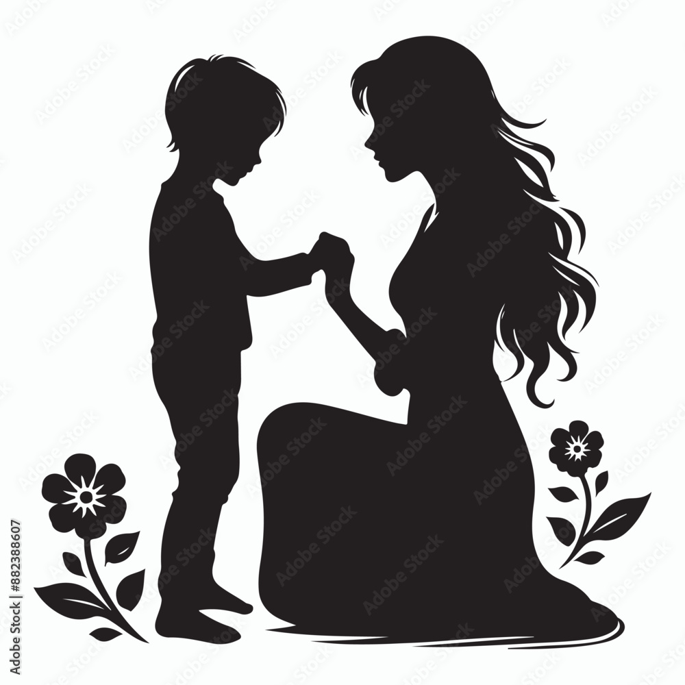 happy mother and child silhouette vector happy mother and child silhouette vector