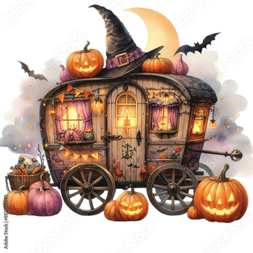 Halloween Caravan Watercolor Clipart