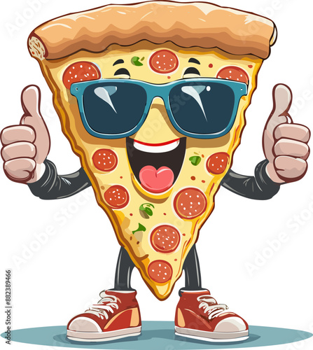 Kawaii Pizza Cartoon Illustration, Pizza With Cartoon Vector.