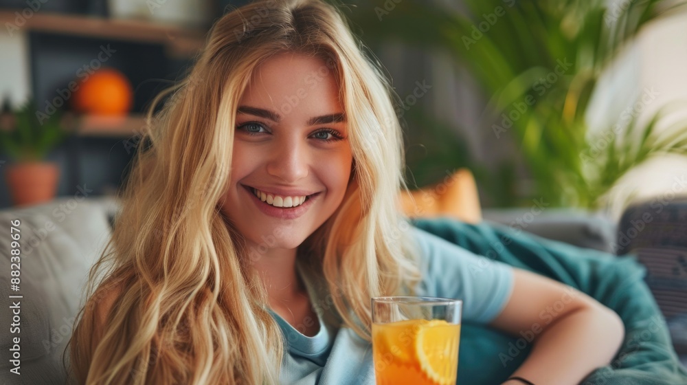 Smiling Woman Enjoying a Drink Smiling Woman Enjoying a Drink