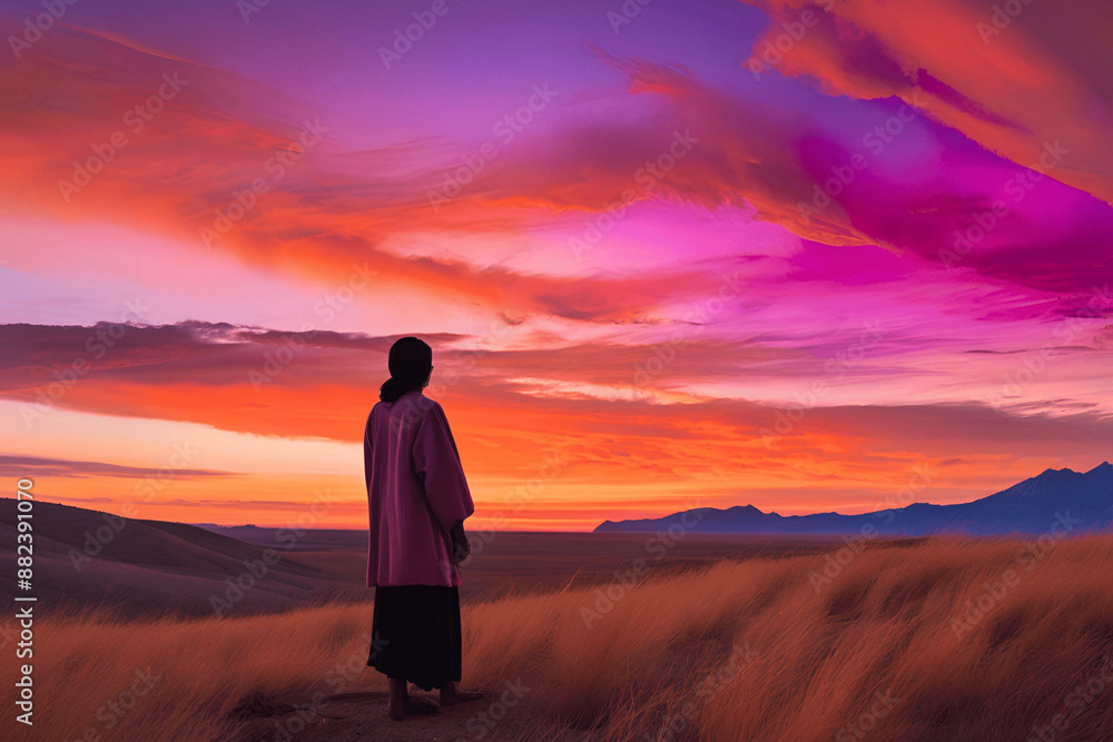 Obraz premium person watching sunset