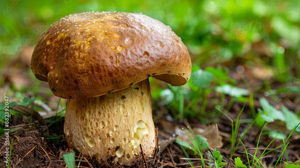 A mushroom is growing in the grass. A mushroom is growing in the grass.