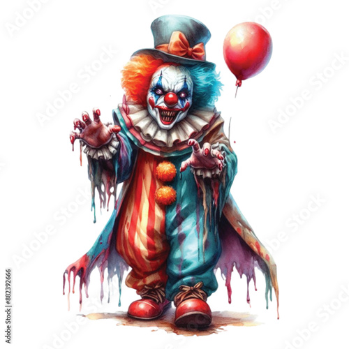 Halloween Carnival Clown Watercolor Clipart