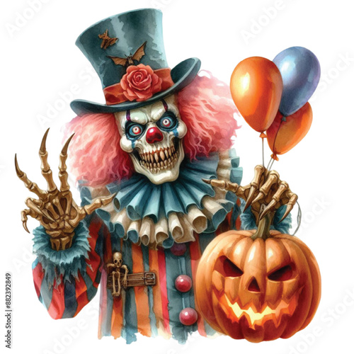 Halloween Carnival Clown Watercolor Clipart