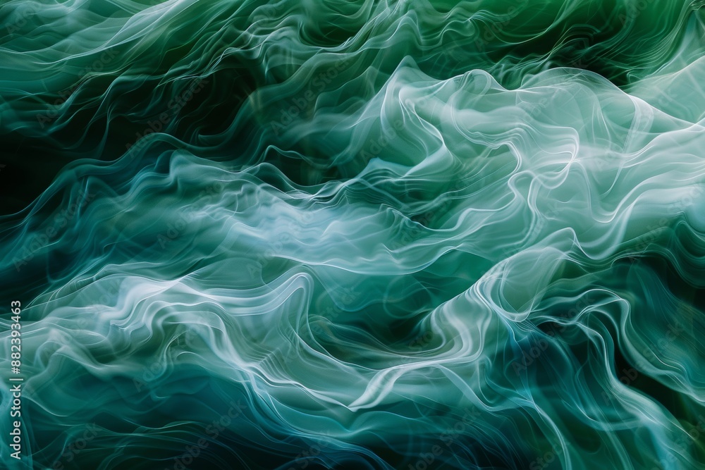 Ethereal swirls of teal and white smoke create a mesmerizing abstract pattern. Ethereal swirls of teal and white smoke create a mesmerizing abstract pattern.