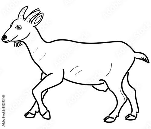 Goat symbol with horns - side view, outline