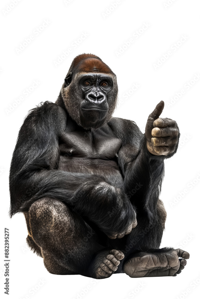 Big gorilla sitting and showing thumb up isolated on transparent background, PNG, cutout Big gorilla sitting and showing thumb up isolated on transparent background, PNG, cutout