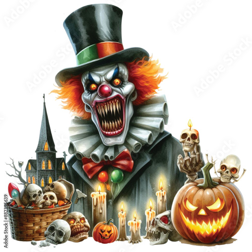 MobileHalloween Carnival Clown Watercolor Clipart