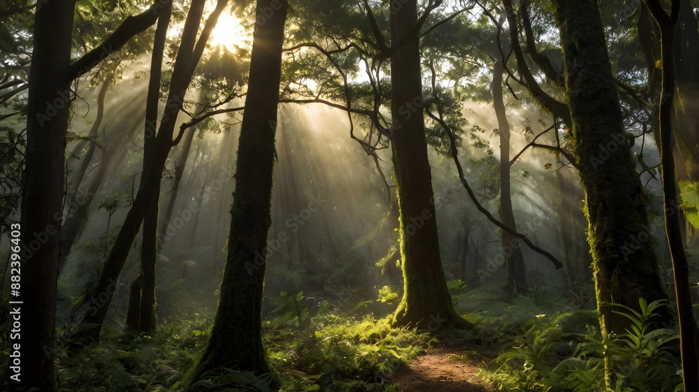 Fototapeta premium morning in the forest, ai generated