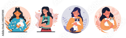 Cute girl hugging a cat