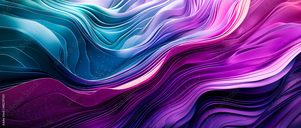 Fototapeta premium Vibrant Waves: 3D Abstract Purple and Turquoise Background for Creative Design, Modern Tech, Futuristic Patterns, Dynamic Digital Art, and Contemporary Aesthetics