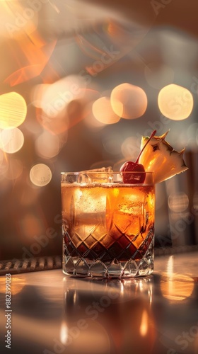 Refreshing Mai Tai cocktail with vibrant orange color and dark rum on high fidelity background.