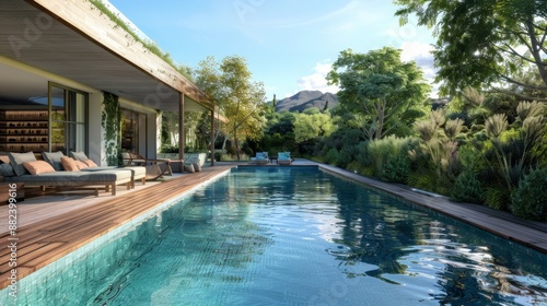 Wallpaper Mural swimming pool and decking in garden of luxury home  Torontodigital.ca