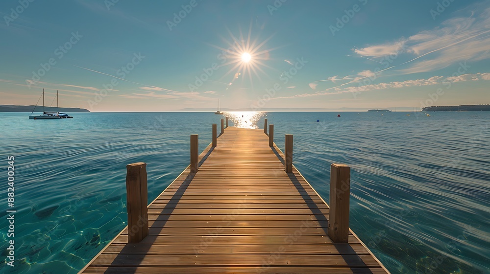 Fototapeta premium pier with great view of the sea and sun
