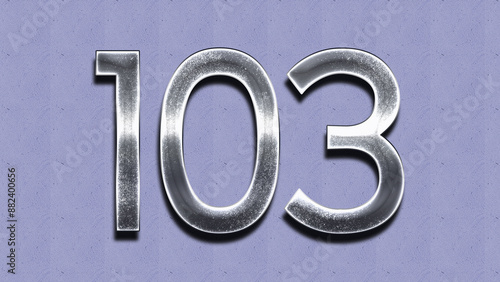 3D Chrome number design of 103 on purple wall.