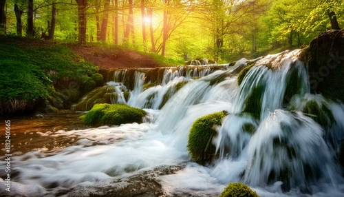 Beautiful small waterfalls flowing 