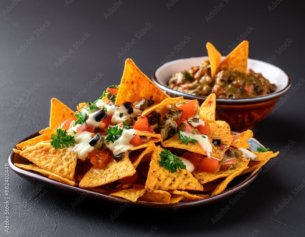 nachos on plain black background nachos on plain black background