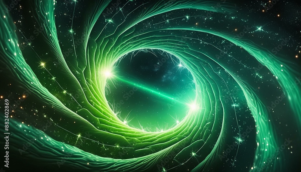 Wormhole portal on the cosmos space with green lightning sparks Wormhole portal on the cosmos space with green lightning sparks