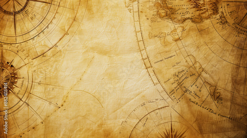 Empty Background of Old Nautical Chart: Vintage Maritime Map, Antique Ocean Navigation