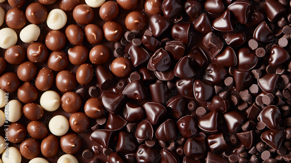 a scene featuring dark, white, and medium dark chocolate drops as a background a scene featuring dark, white, and medium dark chocolate drops as a background