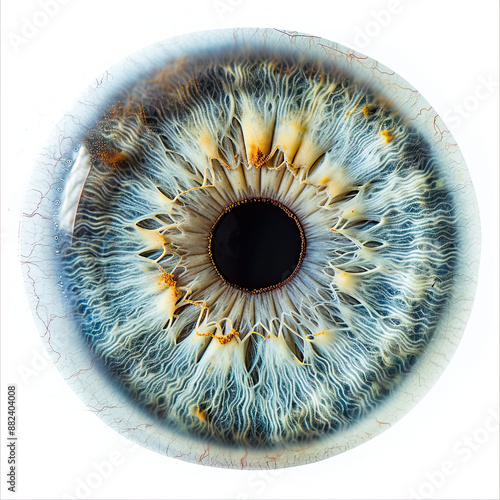 Eye Iris Isolated on White Background: Detailed Close-Up of Human Eye Anatomy, Optical Structure, Visual Organ, Medical Illustration, Ophthalmology, Biology, Science Education, Unique Iris Pattern photo