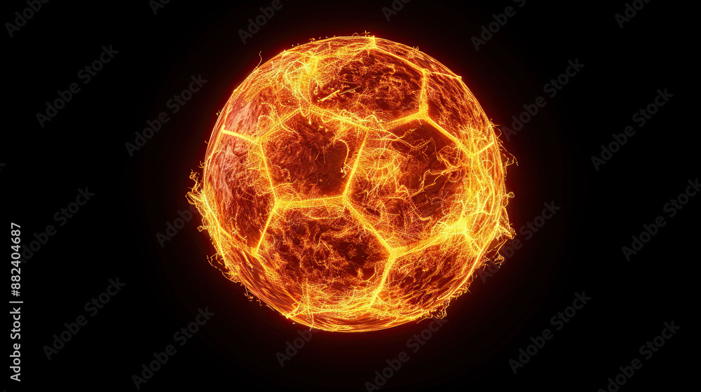 Fototapeta premium Fire Soccer Ball Isolated on Black Background: Fiery Sports Equipment, Flaming Football, Dynamic Sports Image, High-Energy Ball, Intense Heat, Burning Soccer Ball, Athletic Icon, Sports Photography