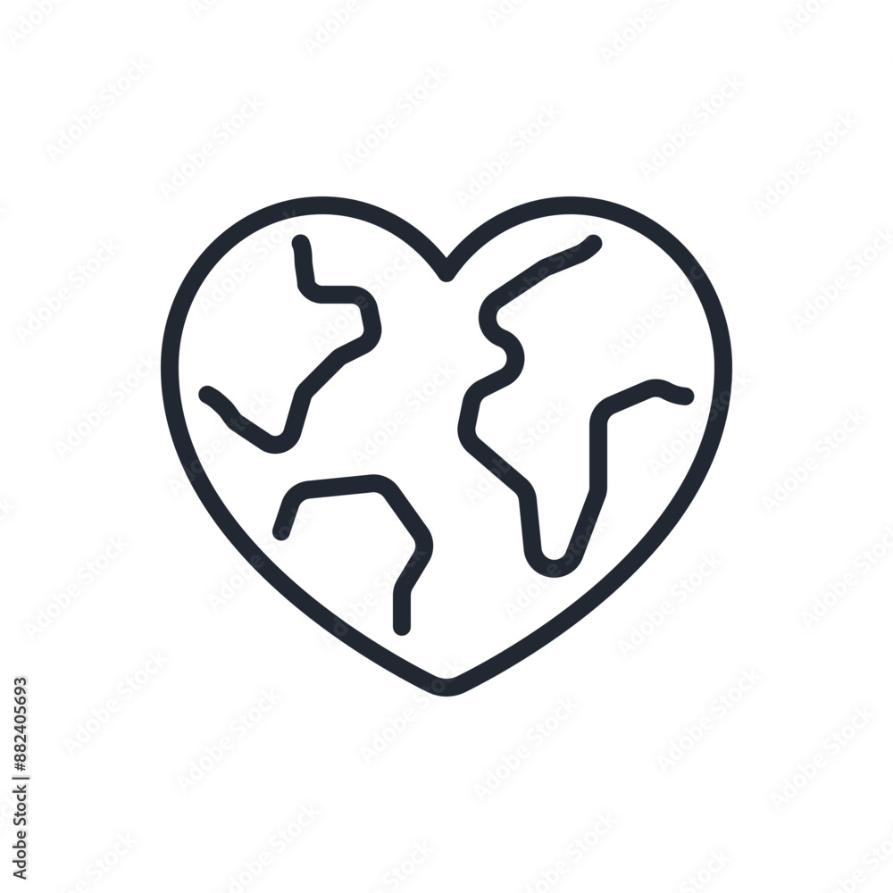Heart shaped planet editable stroke outline icon isolated on white background flat vector illustration. Pixel perfect. 64 x 64.