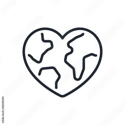 Heart shaped planet editable stroke outline icon isolated on white background flat vector illustration. Pixel perfect. 64 x 64.