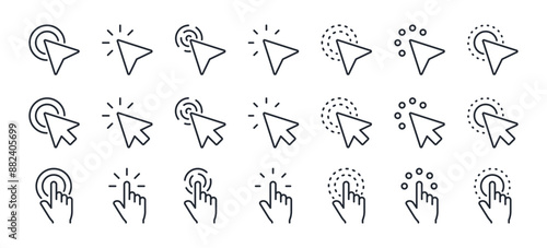 Pointer, mouse, click, cursor editable stroke outline icons set isolated on white background flat vector illustration. Pixel perfect. 64 x 64