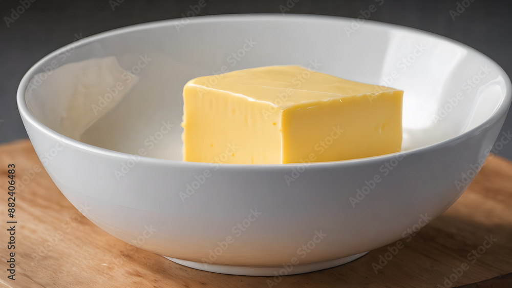 A single butter pod, isolated in a white ceramic bowl. Generative AI A single butter pod, isolated in a white ceramic bowl. Generative AI