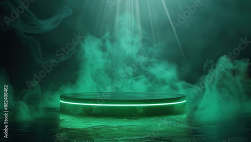 Neon Green Glow on a Smoke-Filled Platform