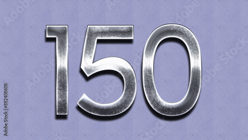 3D Chrome number design of 150 on purple wall.