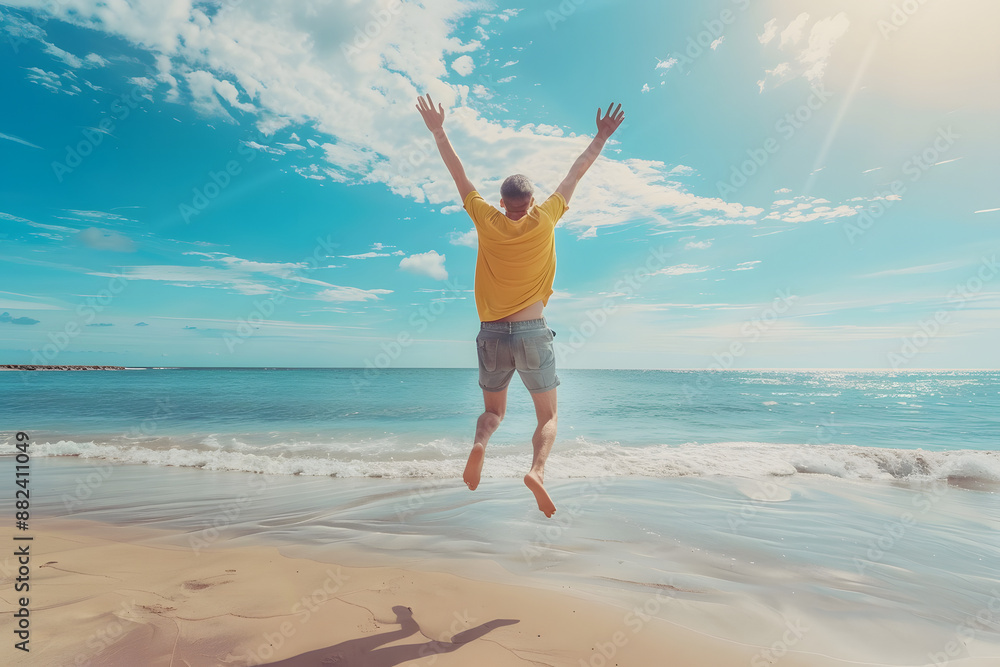 Freedom at the Beach: Traveler Celebrating Success Freedom at the Beach: Traveler Celebrating Success